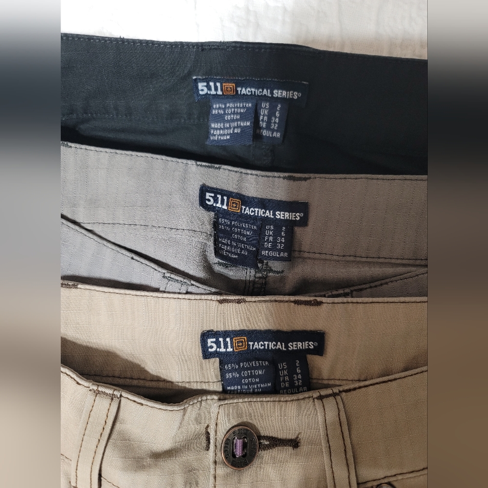 5.11 Tactical RIPSTOP Pants in Sand/Gray/Black 3 PAIRS sz 2 Regular